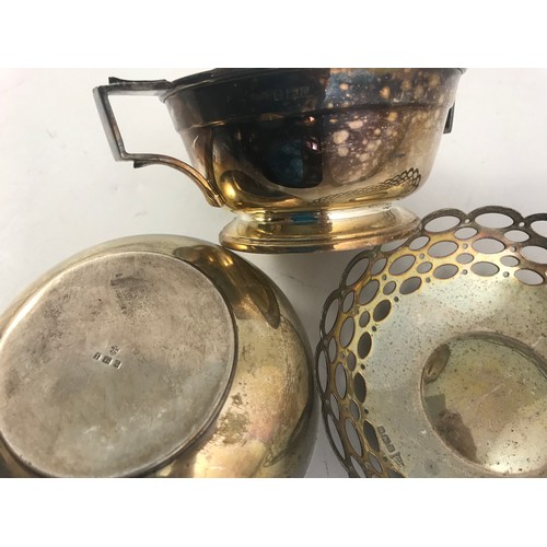 363 - HALLMARKED SILVER PORRINGER, BOWL & PIERCED DISH APPROX  310g