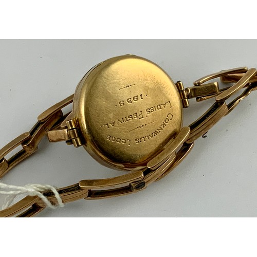 569 - LADIES GOLD CASED WRIST WATCH WITH PRESENTATION INSCRIPTION VERSO