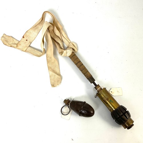 185 - EARLY GRENADE LABELLED WWI RARE OCTOBER 1918 34 MK IV TOGETHER WITH A STICK GRENADE LABELLED WWI NO.... 