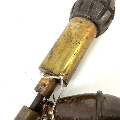 185 - EARLY GRENADE LABELLED WWI RARE OCTOBER 1918 34 MK IV TOGETHER WITH A STICK GRENADE LABELLED WWI NO.... 