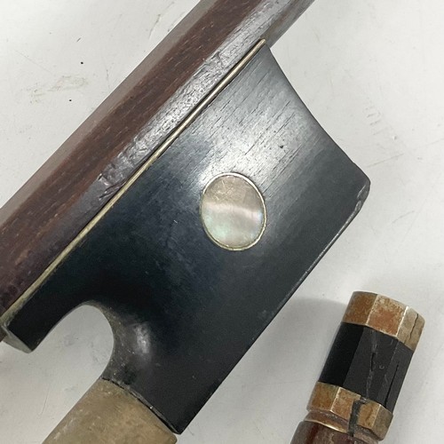 258 - LUDWIG BAUSCH PERNAMBUCO VIOLIN BOW, EBONY FROG WITH MOTHER OF PEARL EYE, 74CM LONG, TOGETHER WITH T... 