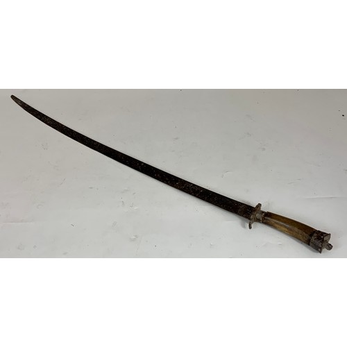 217 - POSSIBLY TURKISH/OTTOMAN YATAGHAN SWORD WITH HORN HANDLE, BLADE APPROX. 67 cm