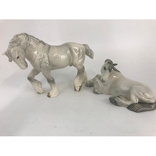 63 - BESWICK  GREY SHIRE MARE LYING  NO 2459 & LARGE SHIRE ACTION MODEL NO 2579
