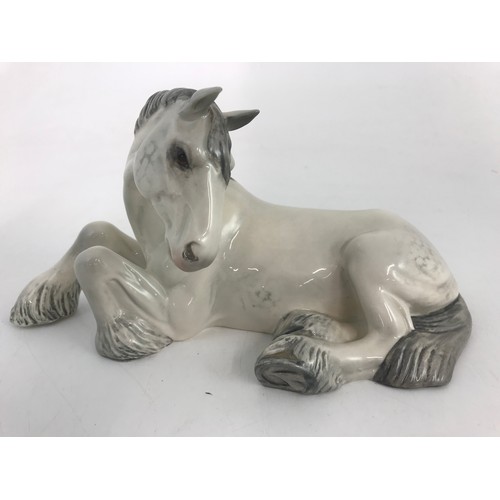 63 - BESWICK  GREY SHIRE MARE LYING  NO 2459 & LARGE SHIRE ACTION MODEL NO 2579