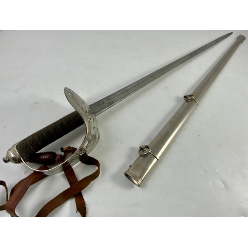 232 - WILKINSONS INFANTRY OFFICER’S SWORD HAVING STEEL PIERCED GUARD AND FISH SKIN HANDLE, BLADE ETCHED WI... 