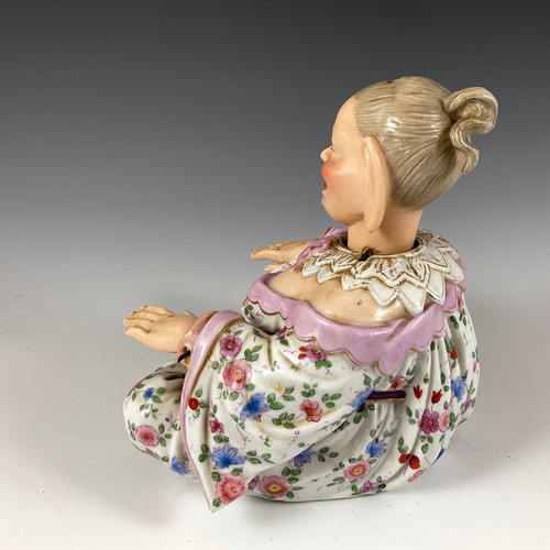 120 - A 19TH CENTURY ERNST BOHNE SOHNNE, NODDING PAGODA FIGURE, MODELLED AS A CROSS LEGGED LADY IN FLORAL ... 