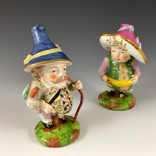 119 - A PAIR OF 19TH CENTURY DERBY STYLE MANSION HOUSE DWARVES, POSSIBLY BY SAMSON OF PARIS, MODELLED AS P... 