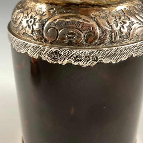 371 - A 19TH CENTURY SILVER MOUNTED GLASS LINED TORTOISESHELL JAR AND COVER, JOHN BATSON & SON, LONDON 189... 