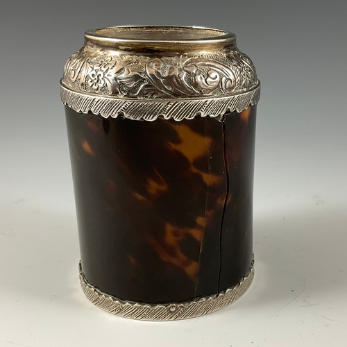 371 - A 19TH CENTURY SILVER MOUNTED GLASS LINED TORTOISESHELL JAR AND COVER, JOHN BATSON & SON, LONDON 189... 