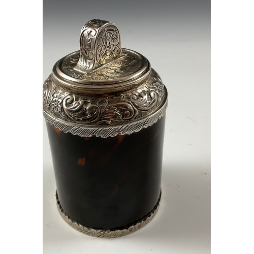 371 - A 19TH CENTURY SILVER MOUNTED GLASS LINED TORTOISESHELL JAR AND COVER, JOHN BATSON & SON, LONDON 189... 