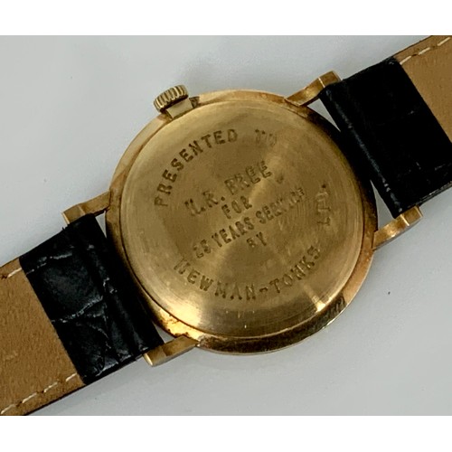 573 - GENTS HEFIK GOLD CASED VINTAGE WRIST WATCH, PRESENTATION INSCRIPTION VERSO, APPEARS AS NEW IN BOX, R... 