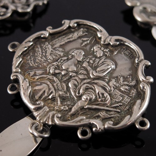 372 - 2 SILVER NURSE’S BUCKLES AND A CHATELAINE BELT CLIP