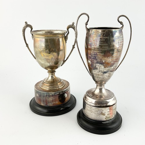 333 - TWO SILVER TWIN HANDLED TROPHY CUPS, LONDON AMD BIRMINGHAM, BOTH ENGRAVED WITH PRESENTAION INSCRIPTI... 