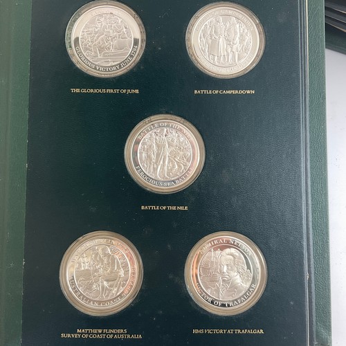 452 - MOUNTBATTEN MEDALLIC HISTORY OF GB AND THE SEA -COMPLETE FOR VOLUMES 1,2 AND 4 , SILVER PROOF MEDALL... 