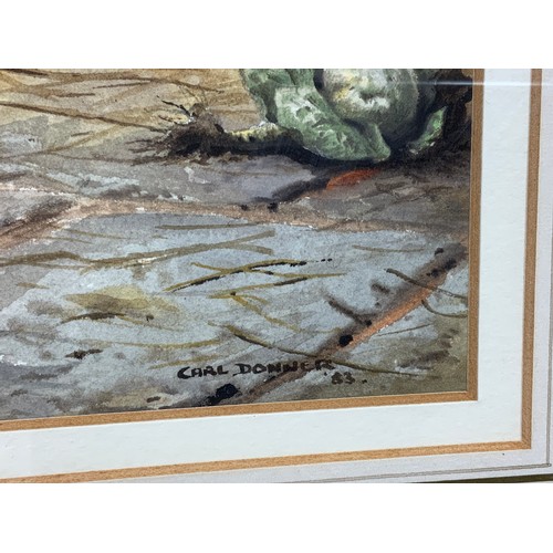 17 - CARL DONNER WATER COLOUR DEPICTING FARMYARD SCENE WITH ANIMALS, approx. 45 x 31 cm