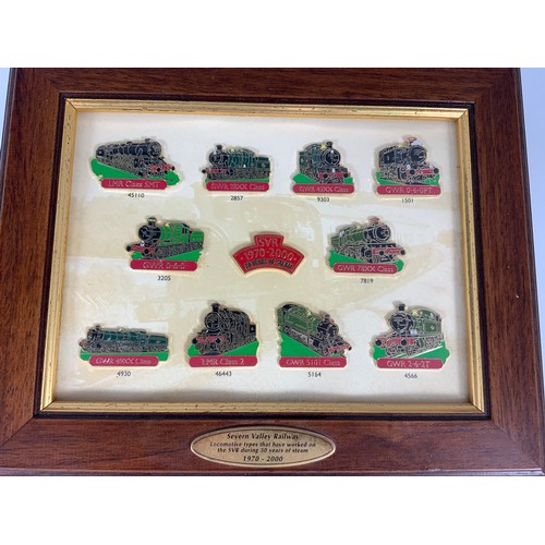 192 - 2 FRAMED SETS OF SVR SEVERN VALLEY RAILWAY 30 YEARS 1970-2000 COMMEMORATIVE BADGES, PLUS REPRO ‘GWR’... 