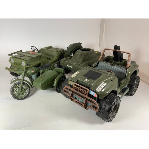 49 - ACTION MAN & SIMILAR VEHICLES, INC. A JEEP, SCOUT CAR XT71 JEEP, MOTOR CYCLE & SIDE CAR