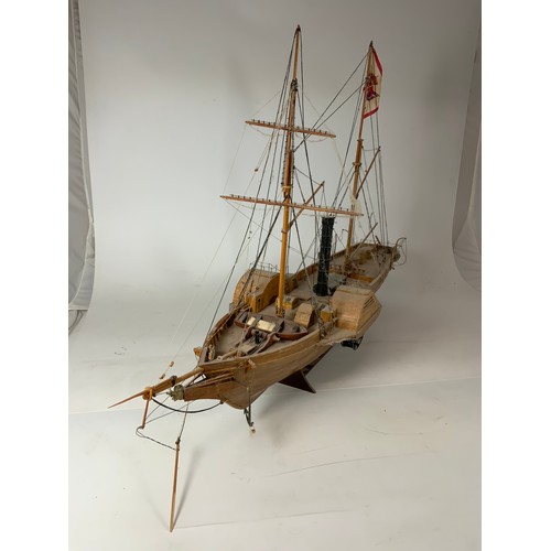 89 - WOODEN MODEL, APPROX 36” LONG, OF A STEAM & SAILING SHIP, TWO MASTS & SINGLE FUNNEL, PLUS PADDLE WHE... 