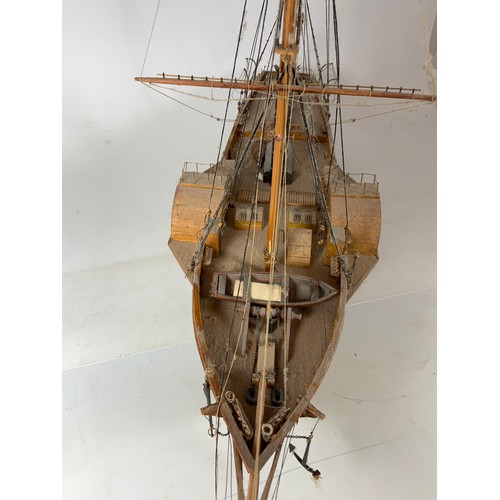 89 - WOODEN MODEL, APPROX 36” LONG, OF A STEAM & SAILING SHIP, TWO MASTS & SINGLE FUNNEL, PLUS PADDLE WHE... 