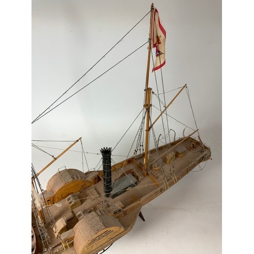 89 - WOODEN MODEL, APPROX 36” LONG, OF A STEAM & SAILING SHIP, TWO MASTS & SINGLE FUNNEL, PLUS PADDLE WHE... 