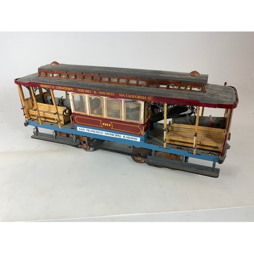 87 - 3 LARGE SCALE BALSA WOOD MODELS, LCC TRAM, APPROX. 14 INCH LONG, SAN FRANCISCO TRAM, APPROX. 15.5 IN... 