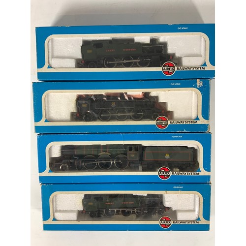 290 - AIRFIX, 4 BOXED LOCOMOTIVES, PENDENNIS CASTLE & 3 PRAIRIE TANKS, GWR GREEN & BR BLACK