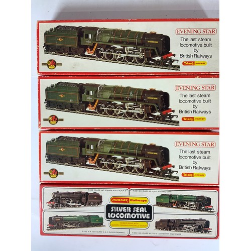 296 - X 4 HORNBY BOXED SILVER SEAL LOCOMOTIVES, R861 EVENING STAR X 3 & R859 BLACK FIVE