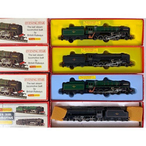 296 - X 4 HORNBY BOXED SILVER SEAL LOCOMOTIVES, R861 EVENING STAR X 3 & R859 BLACK FIVE