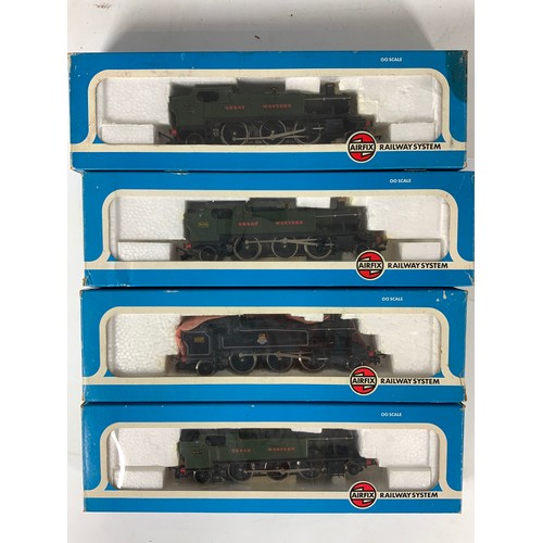 291 - 4 X AIRFIX PRAIRIE TANK LOCOMOTIVES, ALL BOXED (3 X GWR GREEN & 1 X BR BLACK LIVERY)