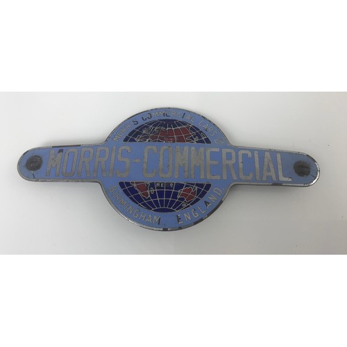 2 - MORRIS COMMERCIAL CARS BIRMINGHAM ENGLAND, BLUE ENAMELLED BADGE, 18 CM LONG