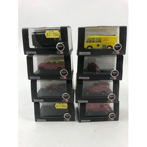 144 - OXFORD DIECAST 12 PLASTIC BOXED OXFORD FIRE SERIES MODELS, 1:76 SCALE, FIRE ENGINES, LAND ROVERS, 00... 