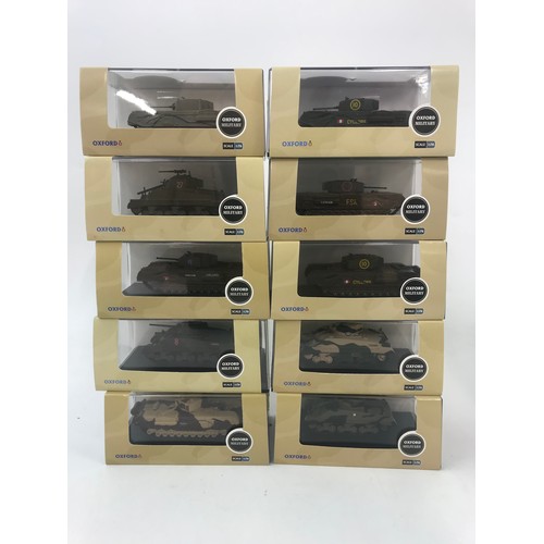 146 - OXFORD MILITARY SERIES, 10 PLASTIC BOXED TANK MODELS, GOOD COLLECTIBLE CONDITION & 6 SMALLER PLASTIC... 