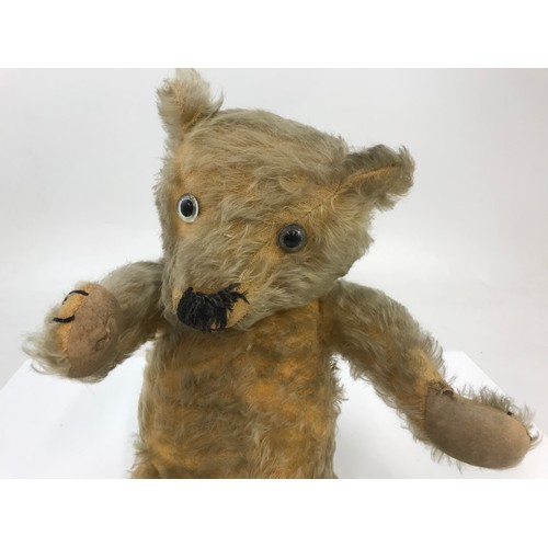 55 - VINTAGE TEDDY BEAR, WITH CLOTH PAWS, BLACK STITCHED NOSE