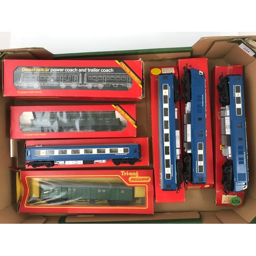 244 - TRIANG, BOXED BLUE PULLMAN, MOTOR CAR, DUMMY & 2 TRAILERS, PLUS HORNBY MET CAM DMU & A SR UTILITY VA... 