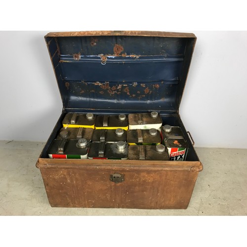 44 - TRUNK WITH 10 VINTAGE MOSTLY CASTROL OIL CANS