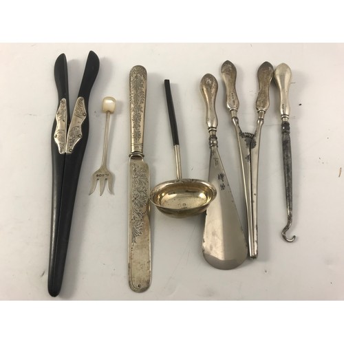 381 - SILVER HANDLED GLOVE STRETCHERS, SHOE HORN  ETC