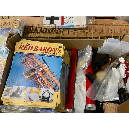 94 - HACHETTE MODELS, 1/8th SCALE PART BUILT RED BARONS FIGHTER PLANE, WINGS PART BUILT, PLUS MAGAZINES W... 