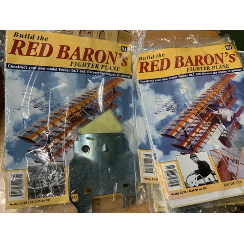 94 - HACHETTE MODELS, 1/8th SCALE PART BUILT RED BARONS FIGHTER PLANE, WINGS PART BUILT, PLUS MAGAZINES W... 