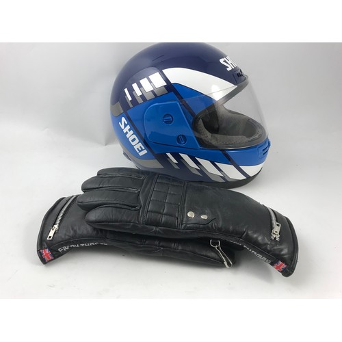 303 - SHOEI MOTORCYCLE HELMET AND A PAIR OF MOTORCYCLE GLOVES