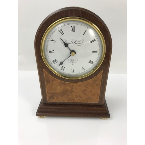 189 - KNIGHT GIBBINS, LONDON WALNUT VENEER MANTLE CLOCK TOGETHER WITH AN ANEROID BAROMETER