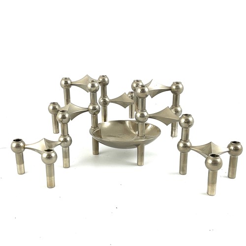 362 - STOFF NAGEL MODULAR CANDELABRA, SEVEN TRIFORM SECTIONS TOGETHER WITH A CIRCULAR THREE FOOTED BOWL. (... 