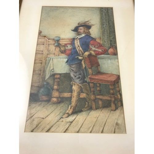 18 - PAIR OF WATER COLOURS DEPICTING CAVALIERS -  NO APPARENT SIGNATURE