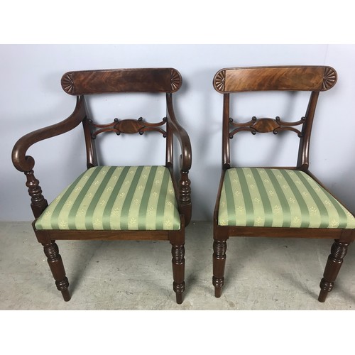 659 - A SET OF EIGHT WILLIAM IV MAHOGANY DINING CHAIRS, BOW. BACK RAIL WITH FAN CARVED TERMINALS, PIERCED ... 