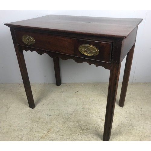 642 - A GEORGE II STYLE MAHOGANY SIDE TABLE, SINGLE DRAWER ABOVE SHAPED APRON, ON SQUARE CHAMFERED AND REE... 