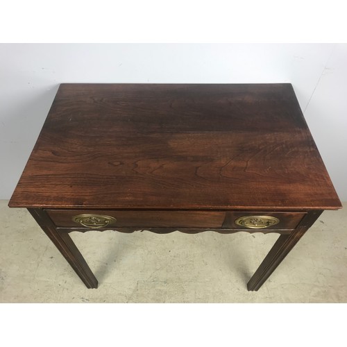 642 - A GEORGE II STYLE MAHOGANY SIDE TABLE, SINGLE DRAWER ABOVE SHAPED APRON, ON SQUARE CHAMFERED AND REE... 