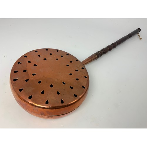 207 - CHESTNUT TOASTER/ WARMING PAN WITH TURNED WOODEN HANDLE