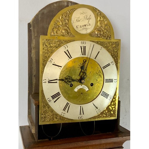 201 - OAK LONGCASE CLOCK, 8 DAY MOVEMENT, BRASS DIAL, SILVERED CHAPTER RING, SUBSIDIARY SECONDS AND DATE A... 