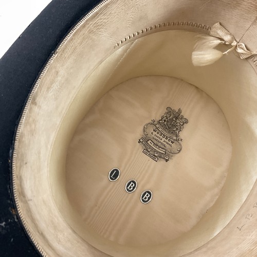 296 - A WOODROW OF LIVERPOOL BLACK SILK TOP HAT, TOGETHER WITH A LEATHER CARRYING CASE