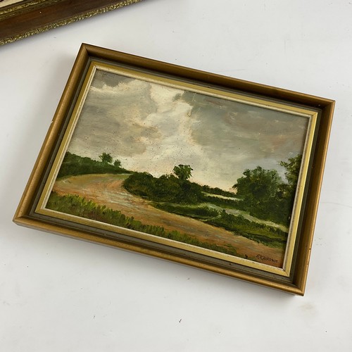 37 - E HARNETT, TWO QUAILS, OIL ON BOARD, SIGNED, 19CM X 24CM, TOGETHER WITH E E BROWN, RURAL LANDSCAPE, ... 