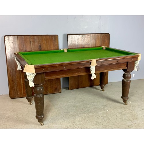 645 - QUARTER SIZE EDWARDIAN SNOOKER/ DINING TABLE, TURNED LEGS AND CASTERS, APPROX. 171 X 101 cm